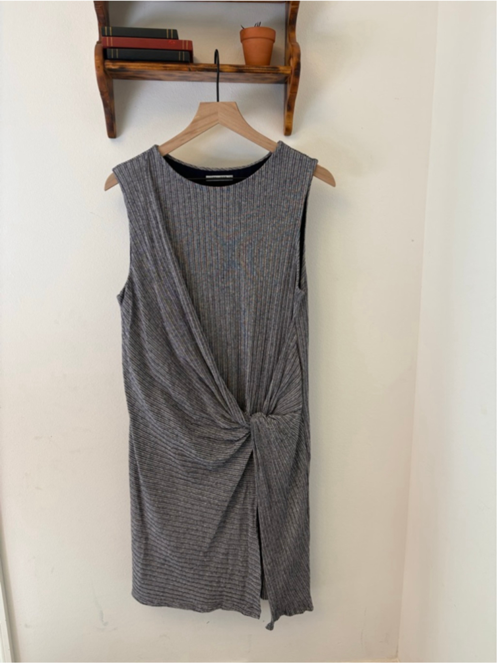 MM LaFleur The Tara Coastal Jersey Dress XL Gray Ribbed Twist Knot
